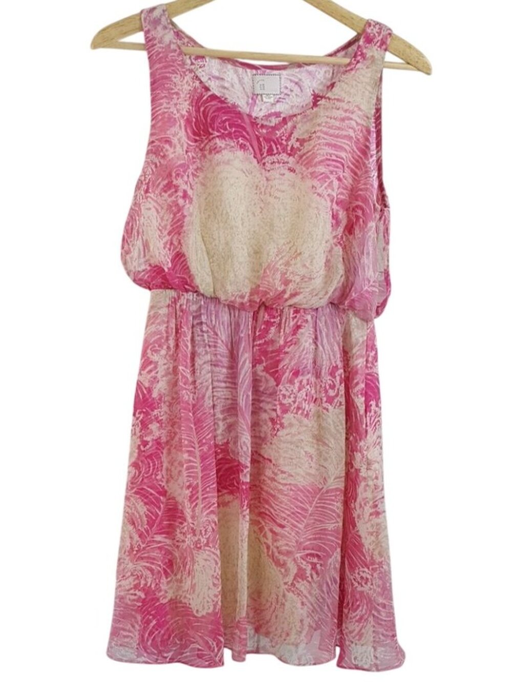 Postmark Rosy Plumes Silk Dress Pink Size 00 Tan Lined Sleeveless Anthropologie